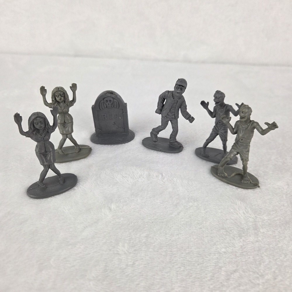 Greenbrier International Zombie Figures Lot of 6 2" Plastic Zombies Tombstone